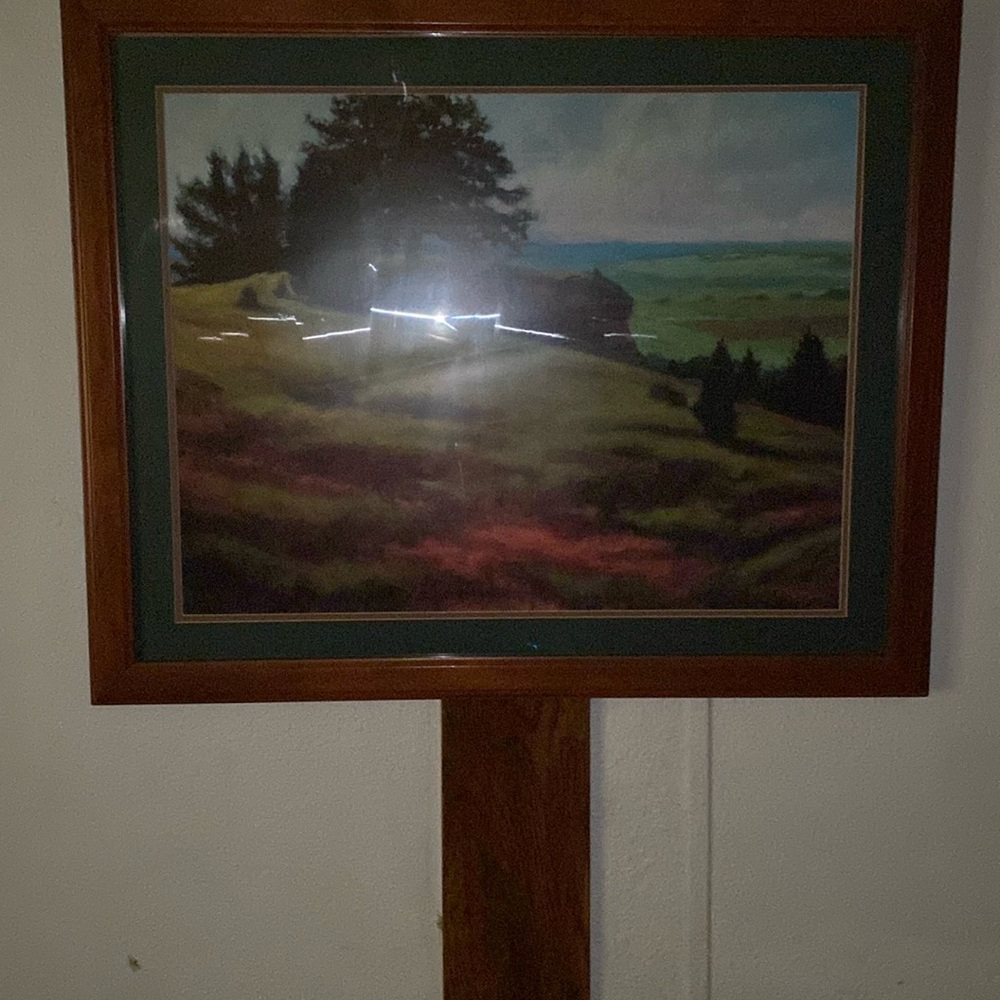 Framed Landscape Painting with Wooden Frame